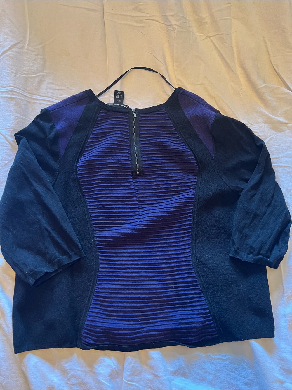 Lane Bryant Black and Purple Textured Sweater 3/4 Sleeve